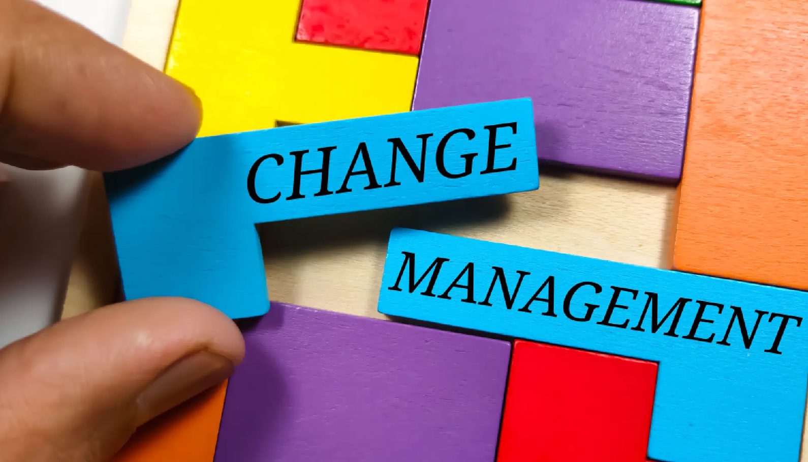 A person holding up two pieces of paper that read " change manager ".