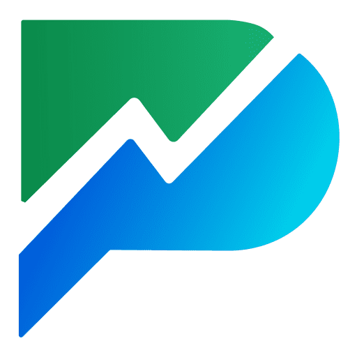 A green and blue logo with an arrow.