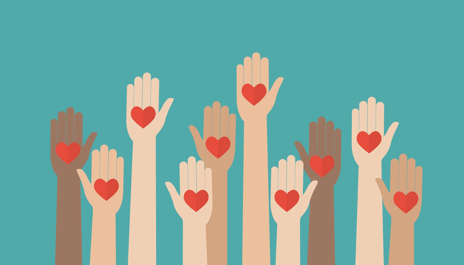 A group of hands with hearts on them.