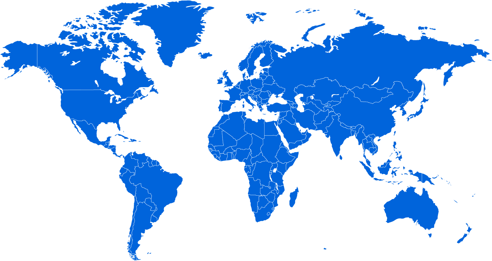 A map of the world with blue continents.