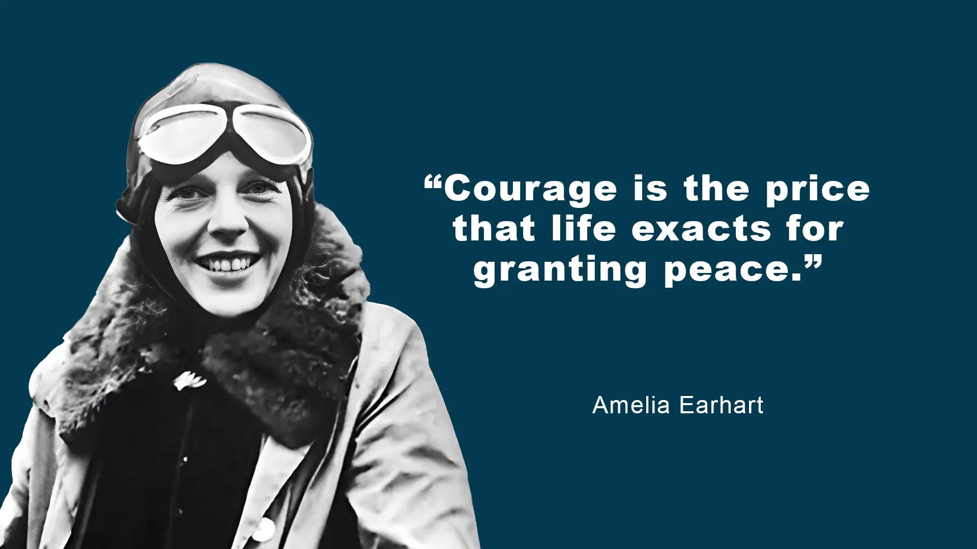 A woman in aviator 's outfit with quote by amelia earhart.